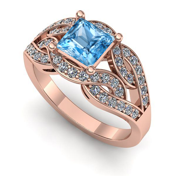 Inel din aur roz cu topaz blue