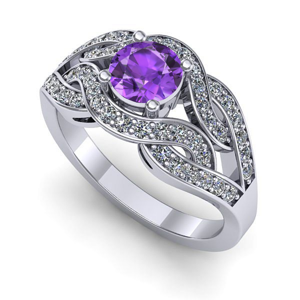 Inel logodna din aur alb cu ametist