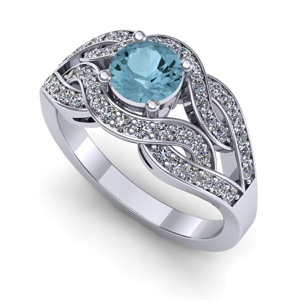 Inel de logodna din aur alb cu aquamarin