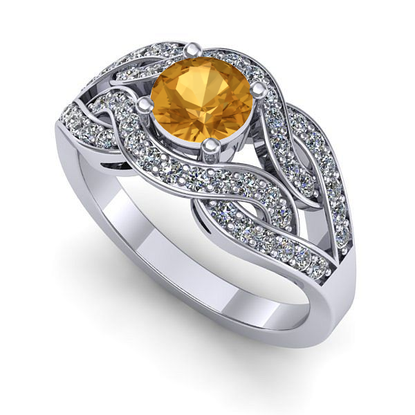 Inel logodna din aur alb cu citrin