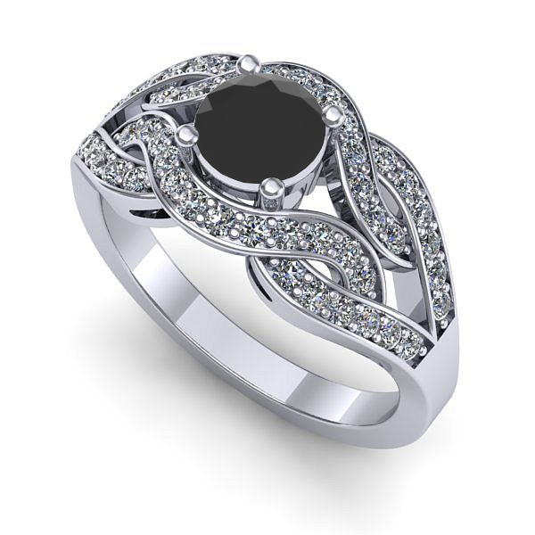 Inel de logodna din aur alb cu diamant negru