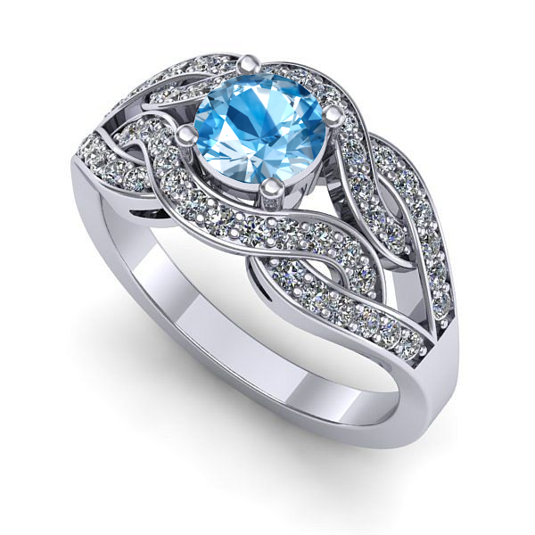 Inel de logodna din aur alb cu topaz blue