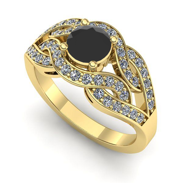 Inel logodna din aur galben cu diamant negru