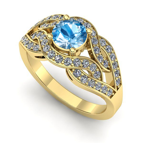 Inel logodna din aur galben cu topaz blue
