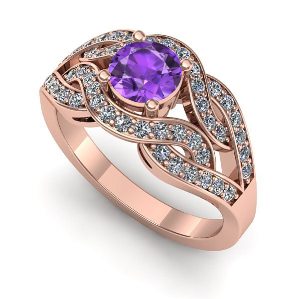 Inel de logodna din aur roz cu ametist