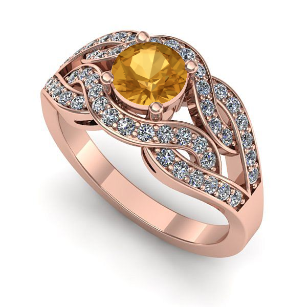 Inel logodna din aur roz cu citrin