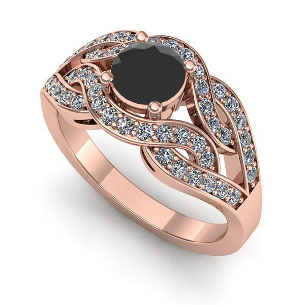 Inel de logodna din aur roz cu diamant negru