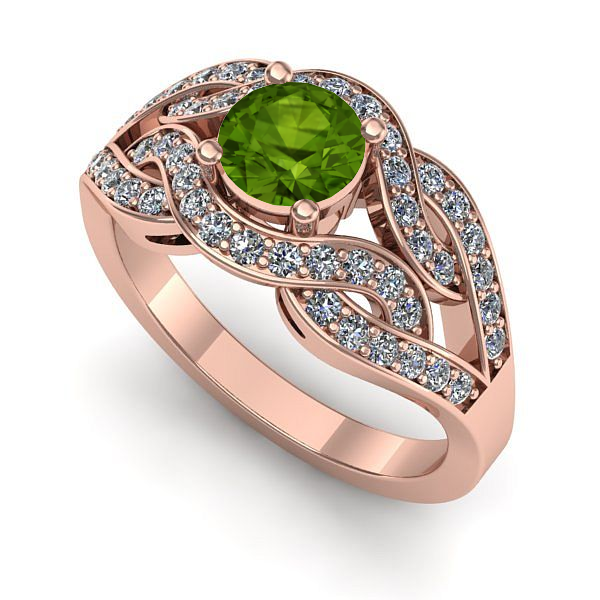 Inel logodna din aur roz cu peridot