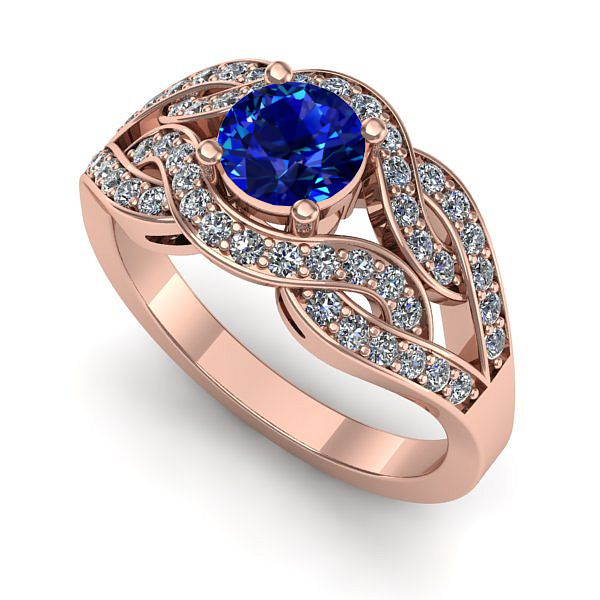 Inel de logodna din aur roz cu safir