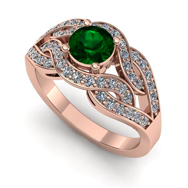 Inel logodna din aur roz cu smarald
