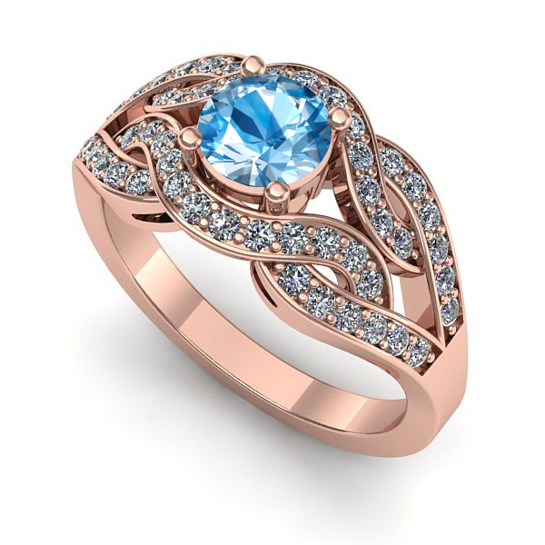 Inel de logodna din aur roz cu topaz blue