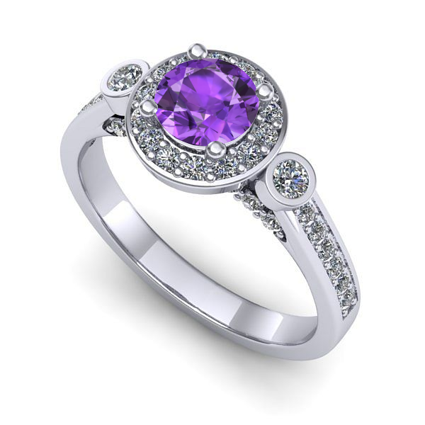 Inel logodna din aur alb cu ametist