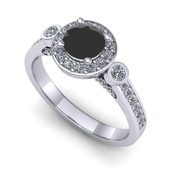 Inel logodna din aur alb cu diamant negru