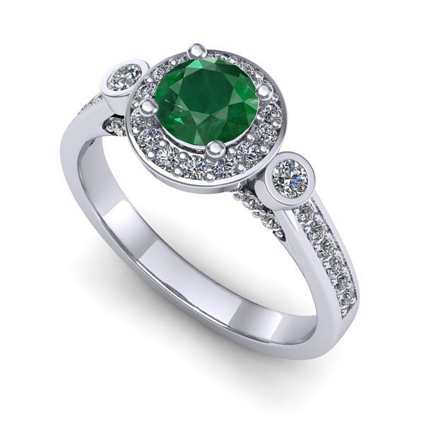 Inel de logodna din aur alb cu smarald