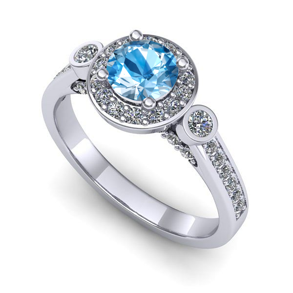 Inel logodna din aur alb cu topaz blue