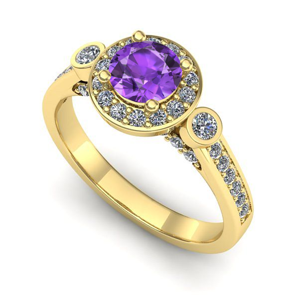 Inel logodna din aur galben cu ametist