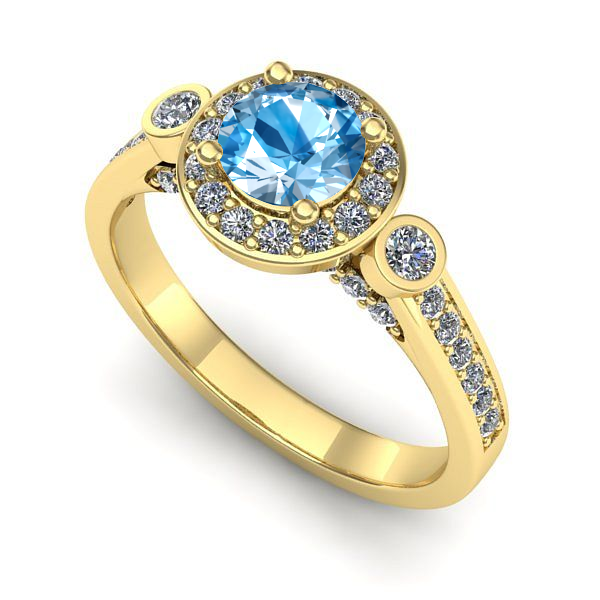 Inel logodna din aur galben cu topaz blue