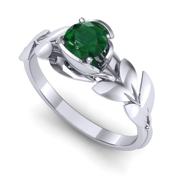 Inel de logodna din aur alb cu smarald