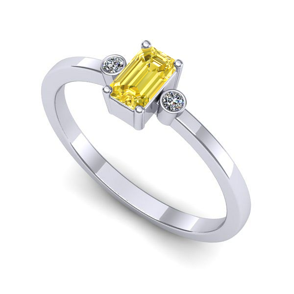 Inel de logodna din aur alb cu safir galben