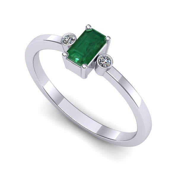 Inel logodna din aur alb cu smarald