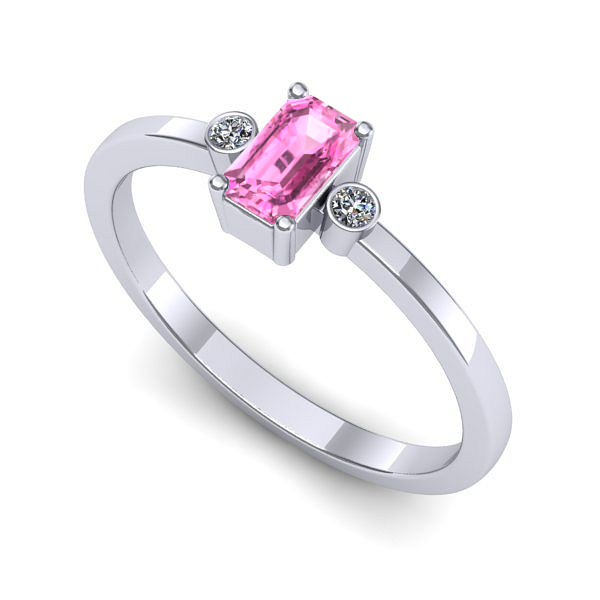 Inel logodna din aur alb cu safir roz