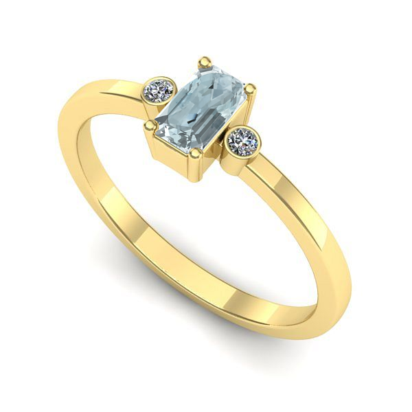 Inel logodna din aur galben cu aquamarin