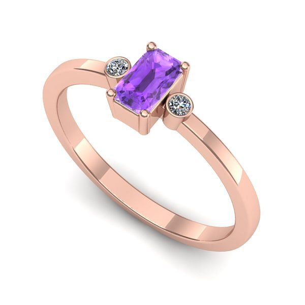 Inel de logodna din aur roz cu ametist
