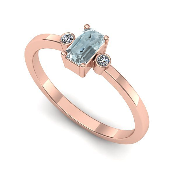 Inel logodna din aur roz cu aquamarin