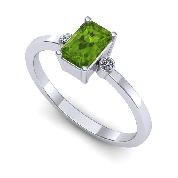 Inel logodna din aur alb cu peridot