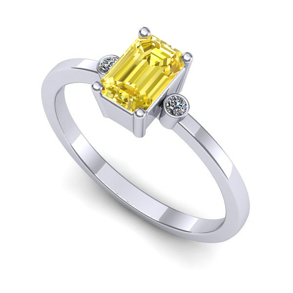 Inel logodna din aur alb cu safir galben