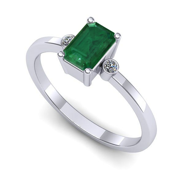 Inel de logodna din aur alb cu smarald