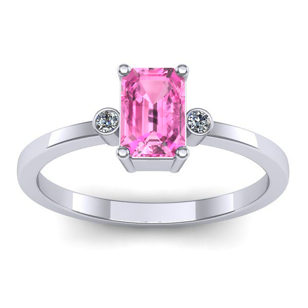 Inel logodna cu safir roz dreptunghiular