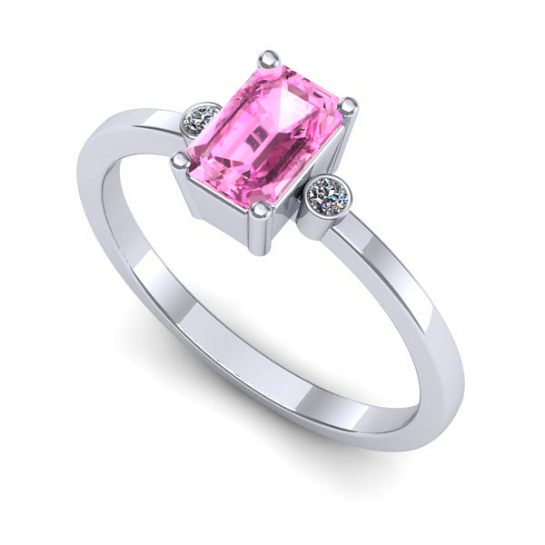 Inel logodna din aur alb cu safir roz