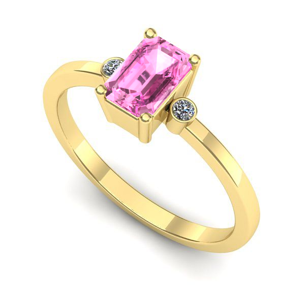 Inel logodna din aur galben cu safir roz