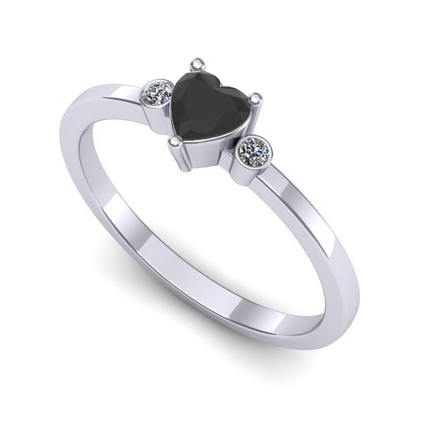Inel de logodna din aur alb cu diamant negru