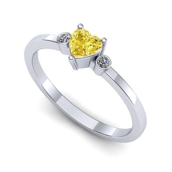 Inel logodna din aur alb cu safir galben
