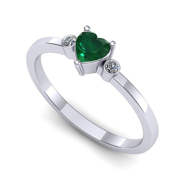 Inel de logodna din aur alb cu smarald