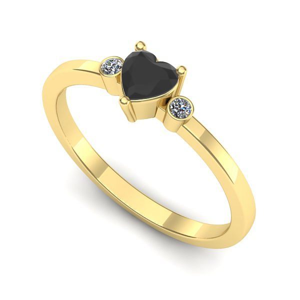 Inel de logodna din aur galben cu diamant negru