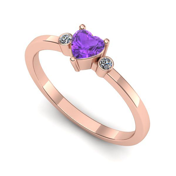 Inel de logodna din aur roz cu ametist
