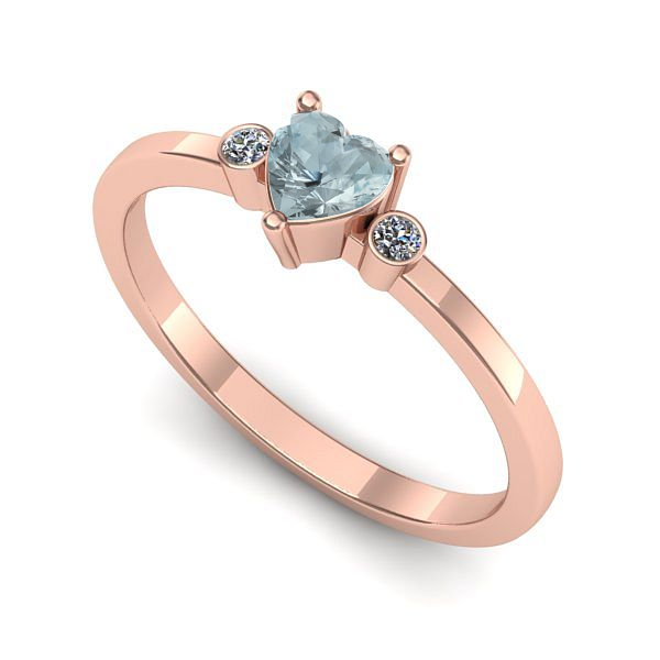 Inel de logodna din aur roz cu aquamarin