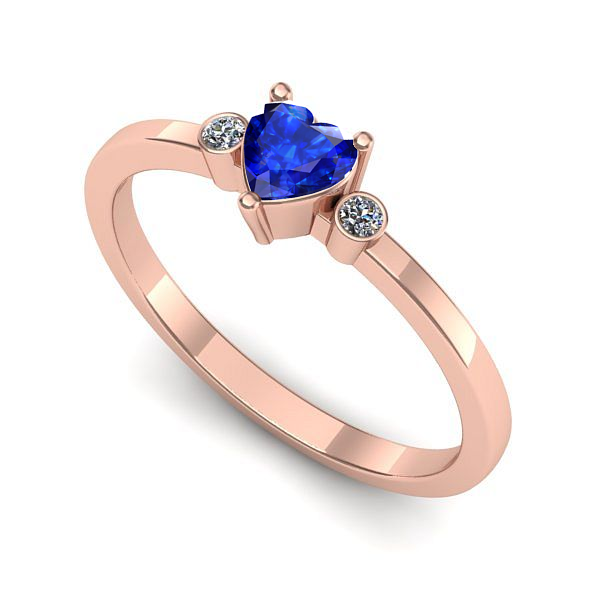 Inel de logodna din aur roz cu safir