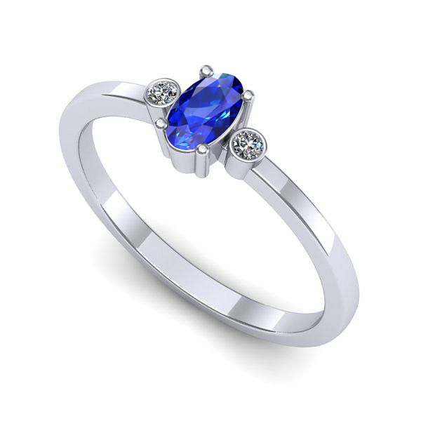 Inel logodna din aur alb cu safir