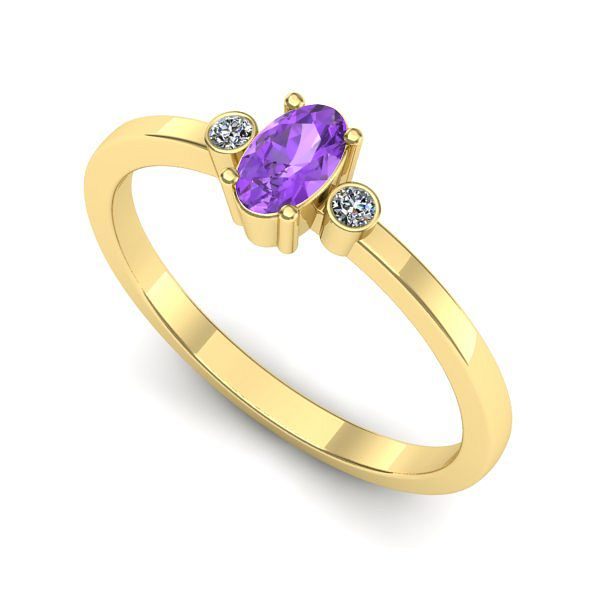 Inel logodna din aur galben cu ametist
