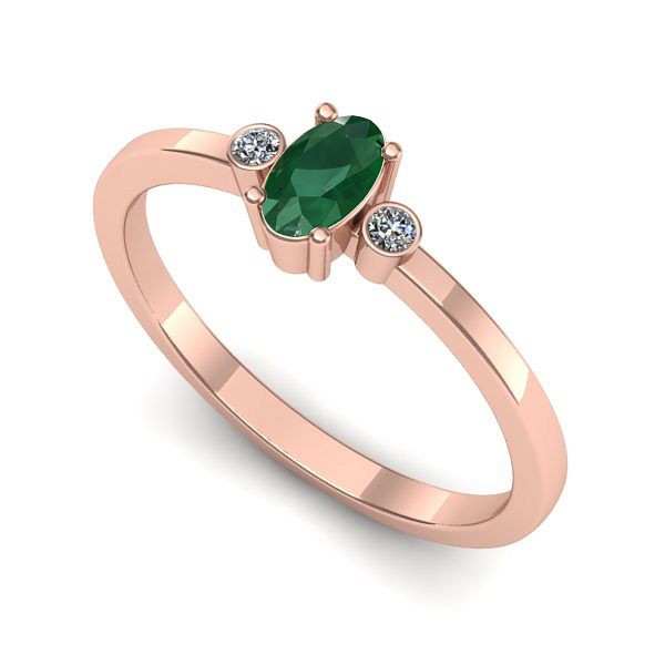 Inel logodna din aur roz cu smarald