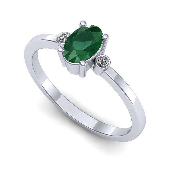 Inel de logodna din aur alb cu smarald