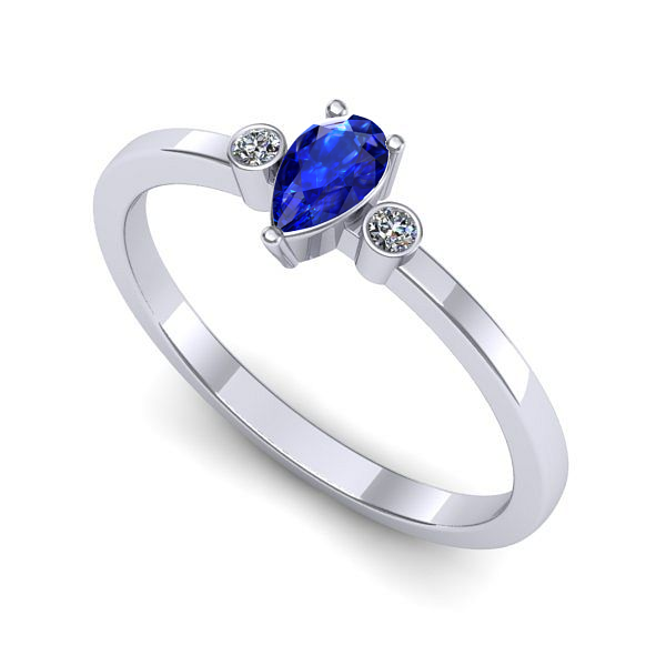 Inel logodna din aur alb cu safir