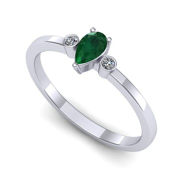 Inel de logodna din aur alb cu smarald