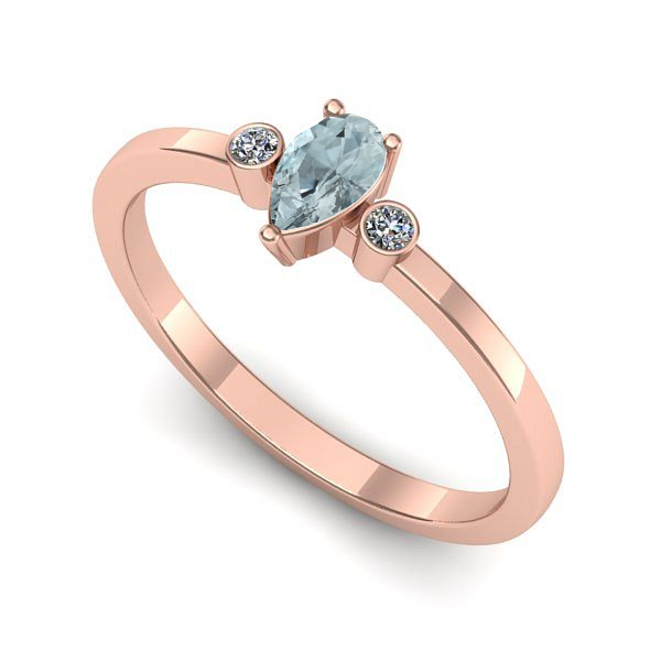 Inel din aur roz cu aquamarin