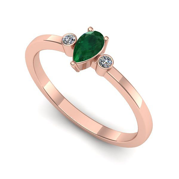 Inel de logodna din aur roz cu smarald
