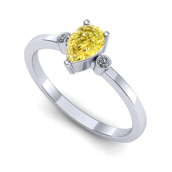 Inel logodna din aur alb cu safir galben